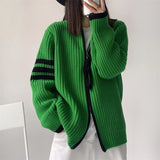 Women Knitwear Autumn and Winter Zipper Stand Collar Sweater Loose Knitted Cardigan