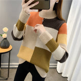 Women Knitwear Autumn and Winter High Collar Plaid Sweater Sweater