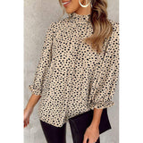 Beth Dutton Wardrobe Leopard Print Pleated Collar Ruffled Chiffon Shirt Women's Loose Long Sleeve Pullover Shirt