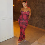Women Dresses Spring Slim-Fitting Dress Vintage Printed Suspender Skirt (Csm202403)