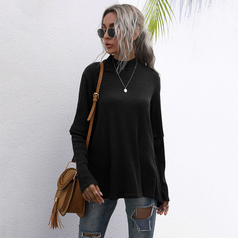 Women Knitted Sweater Autumn Turtleneck Top Long Sleeve Loose Bottoming Sweater
