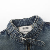 Women Jacket Denim Jacket Autumn Leisure Stand Collar Washed Zipper Cardigan Jacket