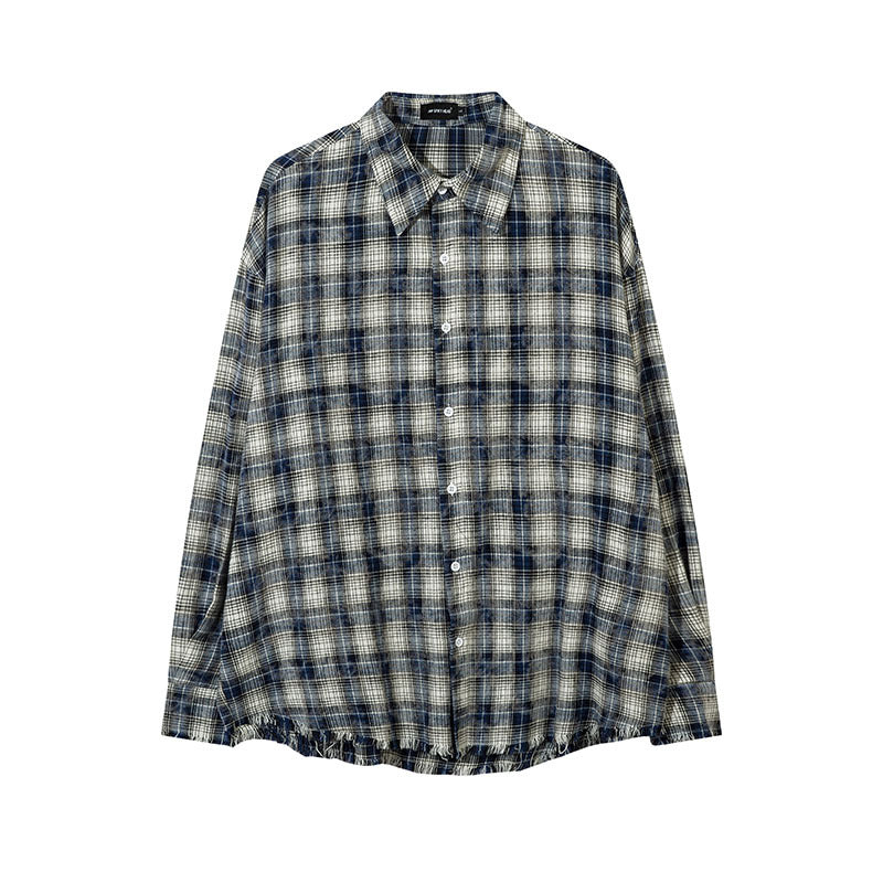 Unisex Vintage Shirt Long Sleeve Checked Shirt