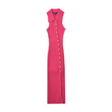 Women Dresses Summer Lapel Breasted Split Dress Sexy Midi Dress (Xds0414)