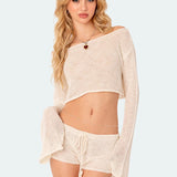 Women Knitted Sweater Spring and Autumn Cropped Short off-Shoulder Knitted Sweater