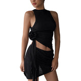 Women Dresses Summer Slim Fit Two-Piece Suit Sexy Flowers Vest Skirt Suit