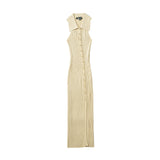 Women Dresses Summer Lapel Breasted Split Dress Sexy Midi Dress (Xds0414)