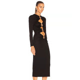 Harlem Night Attire Long Sleeve Iron Hoop Pierced Black Long Dress