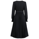 Women Date Dress Fall/Winter Slim Long Sleeve round Neck Pleated Long Dress