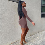 Women Dresses Summer Sexy Hollow round Neck Long Sleeve Narrow Dress