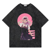 Washed retro T-shirt street print graphic casual cotton summer short sleeves