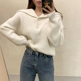 Women Knitwear Fall and Winter Lapels Button Sweater Casual Loose Sweater