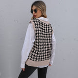 Women Knitted Sweater Autumn Houndstooth Sweater Vest
