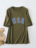 Crew neck short-sleeved usa printed T-shirt casual and loose