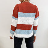 Women Knitted Sweater Autumn and Winter Leisure Top Color Matching Long Sleeve Sweater Loose