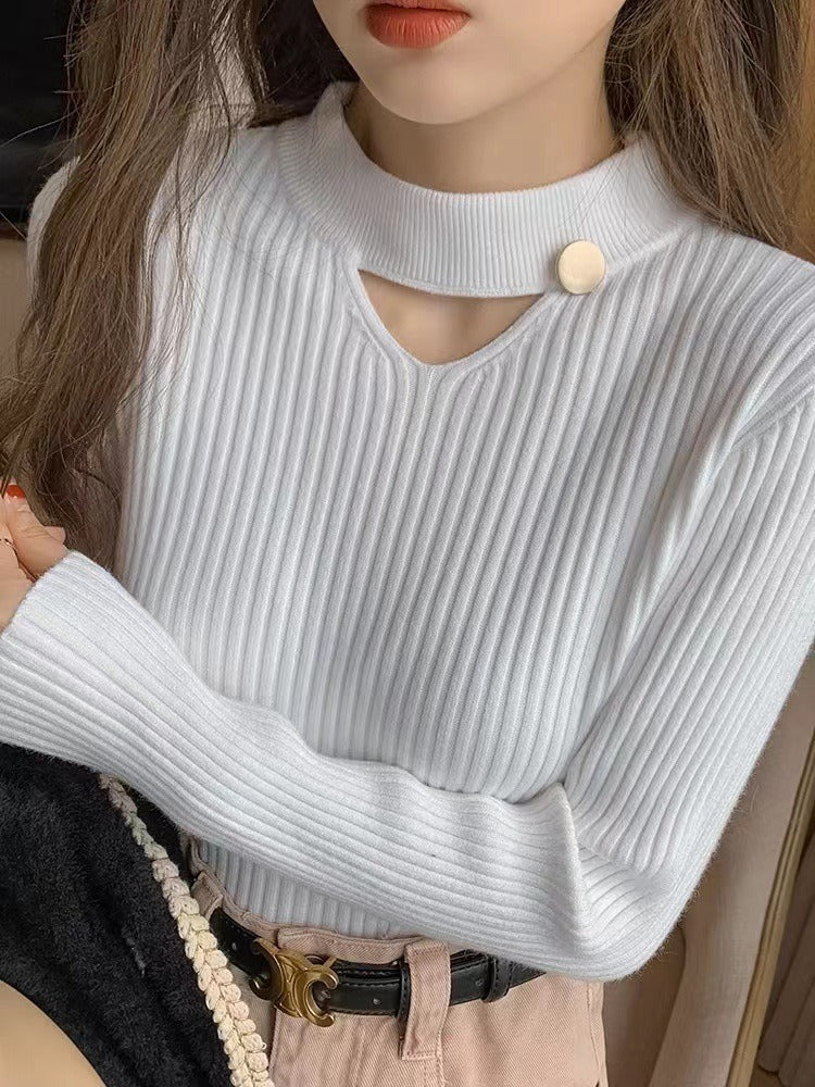 Women Knitwear Autumn and Winter Hollow round Neck Sweater