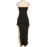 Women Dresses Summer Sexy Backless Slit Tassel Dress (Bla0420)