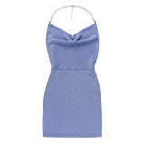 Women Dresses Knitted Bright Silk Sexy Backless Sheath Suspender Skirt (Bla0420)