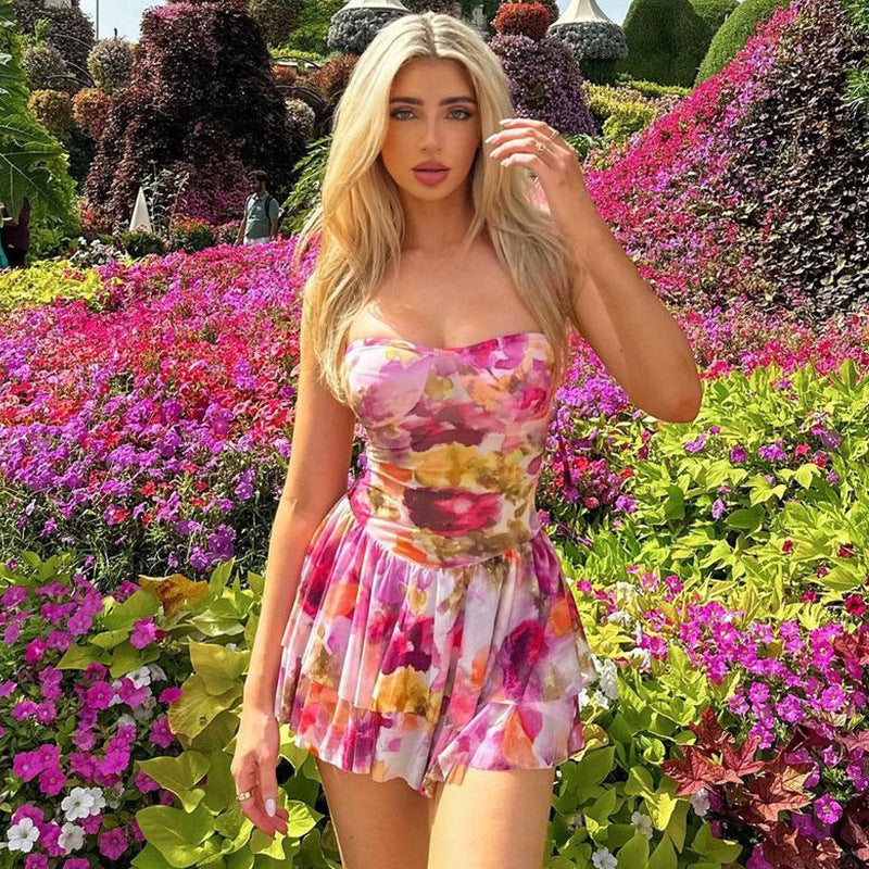 Women Dresses Autumn Sexy Backless Print Dress