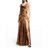 Women Dresses Sexy Leopard Print Suspender Dress Spring V-neck Dress (Qymy0409)