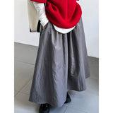 Women Skirt Vintage Umbrella Skirt High-Grade Pleated Elastic Waist A- line Large Hem Skirt