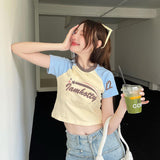 Women T-shirt Letter Printing Casual Short Midriff-Baring Top