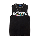 Women Vest Ripped Necklace Sleeveless T-shirt Men's and Women's Punk Vest