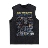 Men Vest Vintage Skull Print round Neck Sleeveless Vest