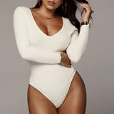 Women Jumpsuit Spring V-neck Long Sleeve Slim Fit Jumpsuit