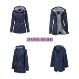 Women's Trench Coat Long-Sleeved Waterproof Mid-Length Trench Coat Women's Hooded Striped Raincoat