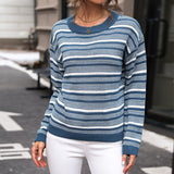 Women Knitted Sweater Amazon Independent Station Foreign Trade Wholesale 2023 Autumn New Cross-Border Fashion Women's Wear Long Sleeve Striped European and American Sweater