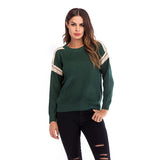 Women Knitted Sweater Casual Top Autumn Crew Neck Long Sleeve Color Matching Sweater