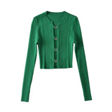 Women Sweater Knitwear Autumn Winter Sexy Knitted Single-Breasted Short Sweater Top