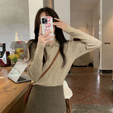Women Knitted Cardigan Spring and Autumn Polo Collar Sweaters Cardigan