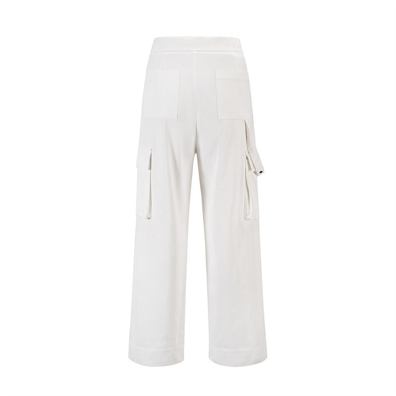 Men Sweatpants Tooling Straight-Leg Trousers Men's Solid Color Loose Multi-Pocket Wide-Leg Casual Pants