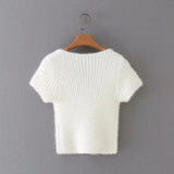Women Sweater Knit Wear Spring Wool-like Short V-neck Knitted T-shirt Zipper Sweater