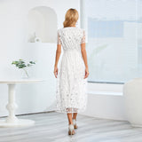 Women Date Dress Slim Fit Embroidered Leaves Sequin Gauze Dress Skirt