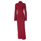 Women Dresses Spring Turtleneck Long Sleeve Sexy Backless Dress