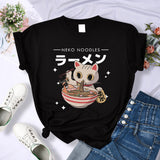 2024Harajuku Cat Neko Noodles Ramen Tee Shirts Summer