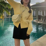 Women Knitwear Fall and Winter Lapels Sweater Loose Knitted Cardigan