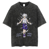 Cotton Men Women Washed Vintage T-Shirt Anime Graphic Print