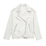 Women Leather Jacket Autumn and Winter Leather Jacket Slim-Fitting Biker Pu Washed Leather Jacket