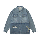 Women Jacket Detachable Two-Way Denim Jacket Embroidered Autumn Baggy Coat