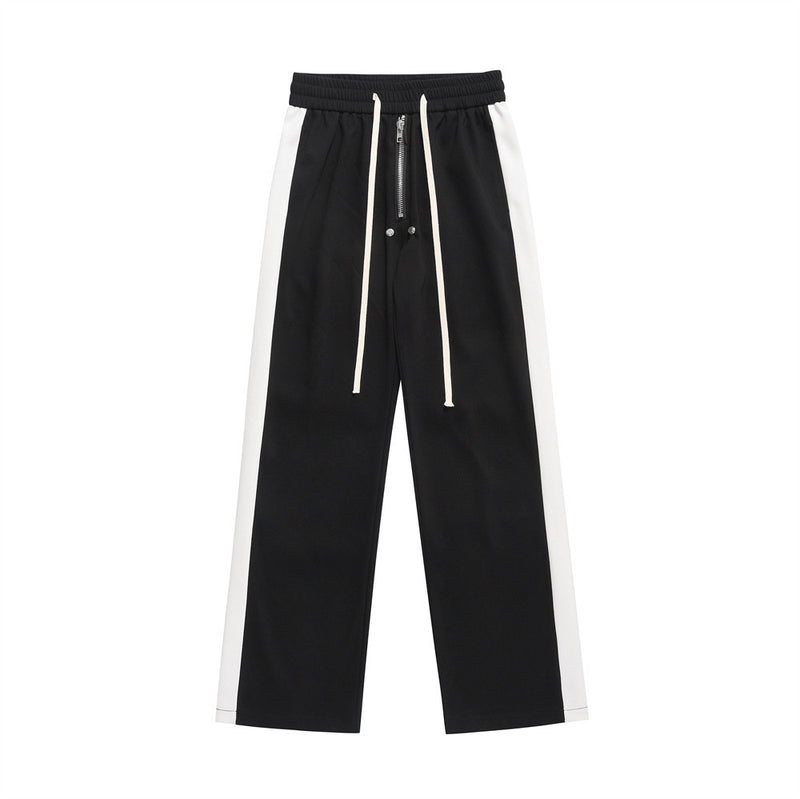 Men Sweatpants Color Matching Sports Casual Pants Zipper Elastic Waist Loose Trousers