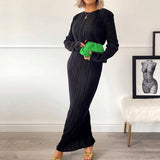 Women Dress Black Pleated Dress Female Autumn Winter Long Dress