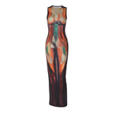 Women Dresses Spring Summer Slim-Fit round Neck Sleeveless Dress