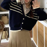 Women Knitwear Autumn and Winter Striped Sweater Loose Casual Knitted Cardigan