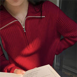 Women Knitwear Fall and Winter Lapels Zipper Sweater Loose Sweater