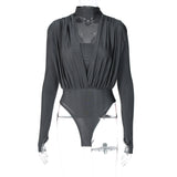 Women Jumpsuit Spring Sexy V-neck Slim-Fit Long Sleeve Jumpsuit