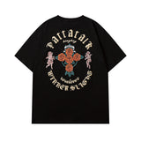 Men T Shirt Floral Print Vintage Retro Couple Short Sleeve T-shirt Men and Women Hip Hop